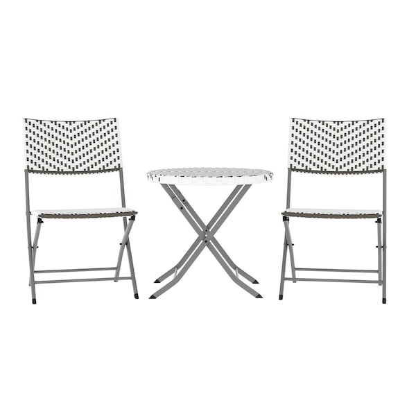 Flash Furniture Rouen 3-Pc Foldable French Bistro Set, PE Rattan Back, Seat and Table Top, Gray/White w/Steel Frame FV-FWA085-GRYWHT-GRY-GG - main